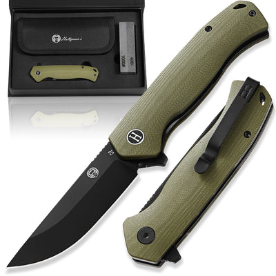 Ultimate Pathfinder Folding Pocket Knife Gift Set for Adventurers (Green & Silver) - Korvel