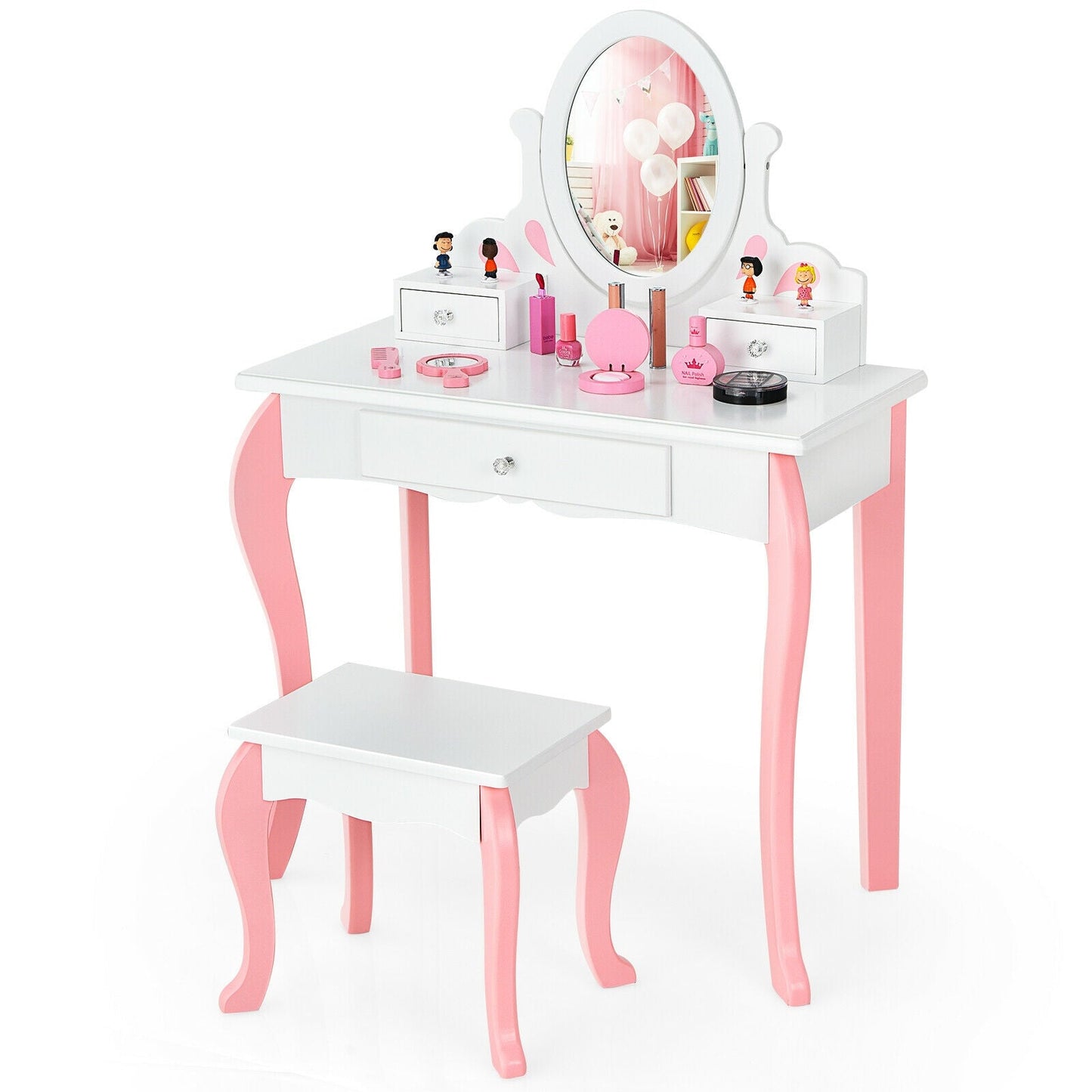 Conjunto de Mesa de Maquillaje para Niñas Princesa con Taburete - Blanco