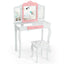 Ensemble de table de maquillage et de tabouret pour enfants Princesse avec miroir pliant - Blanc