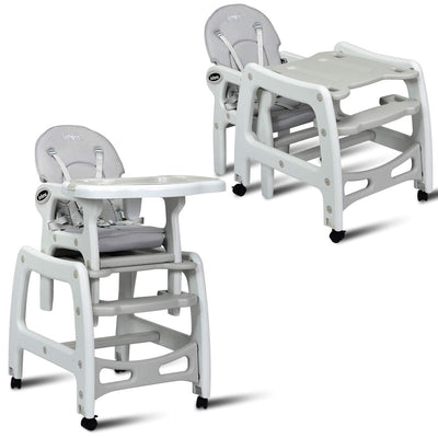 Chaise haute convertible 3-en-1 avec roues verrouillables - Gris