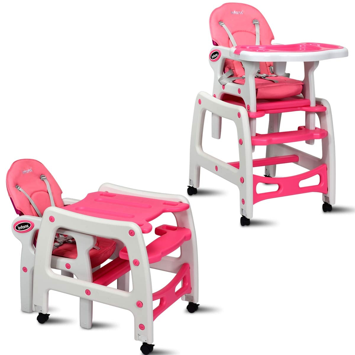 3-in-1 Convertible Baby High Chair - Pink