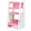 Marchepied de Cuisine pour Enfants avec Double Barrière de Sécurité - Rose