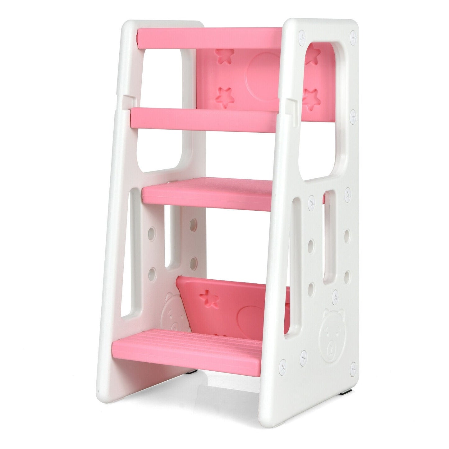 Marchepied de Cuisine pour Enfants avec Double Barrière de Sécurité - Rose