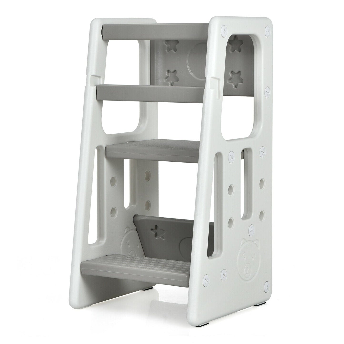 Kids Kitchen Step Stool with Double Safety Rails - Gray