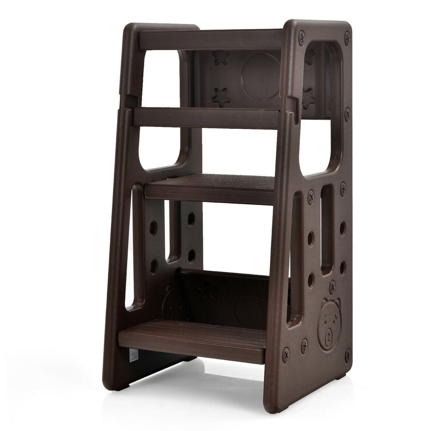 Kids Kitchen Step Stool with Double Safety Rails - Brown
