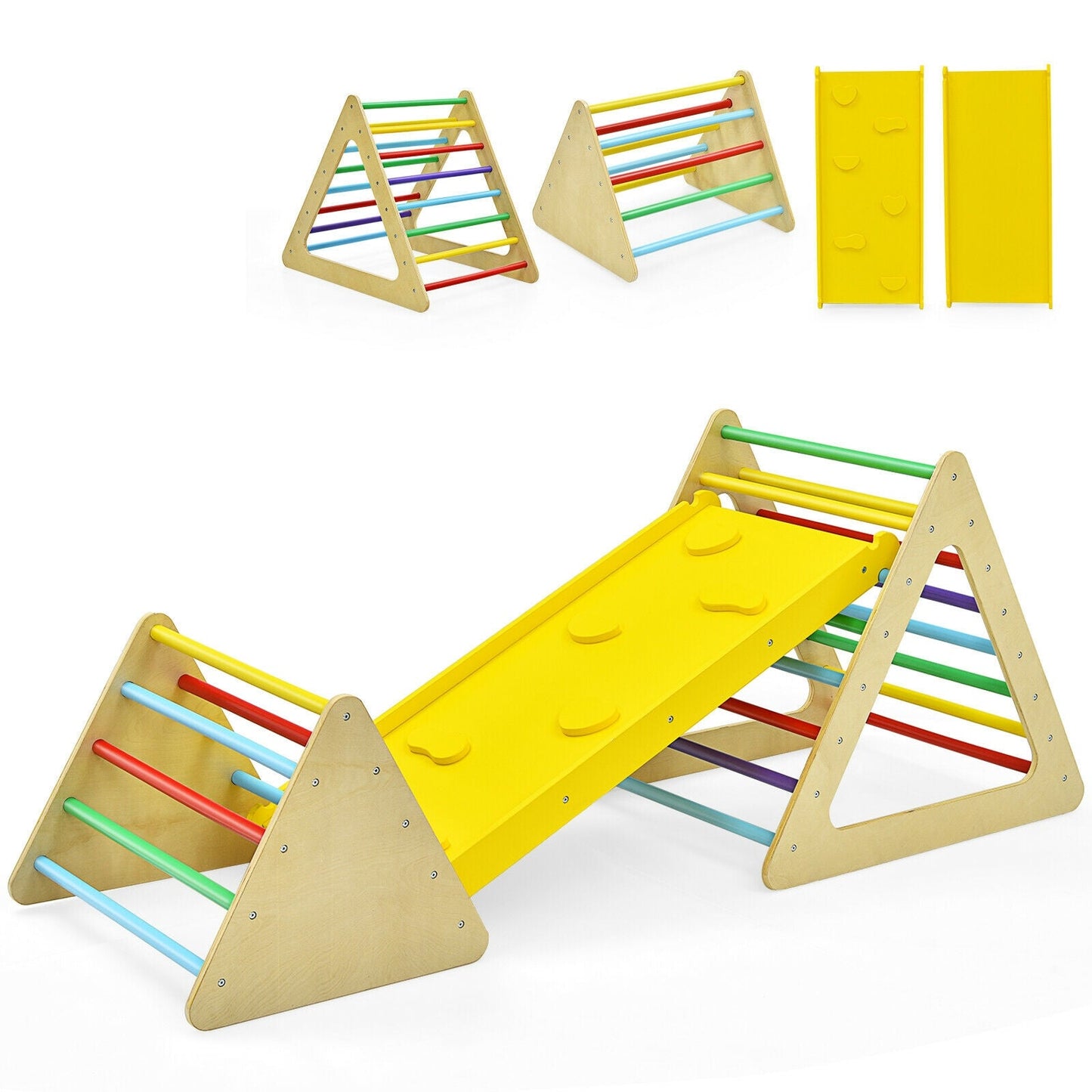 3-in-1 Wooden Triangle Climber Set with Ramp