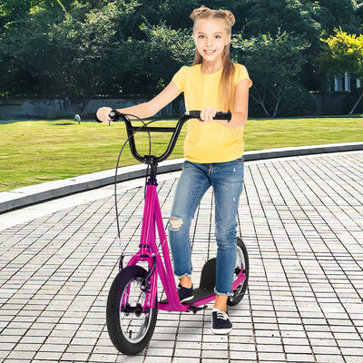 Height Adjustable Pink Kick Scooter with 12-Inch Wheels