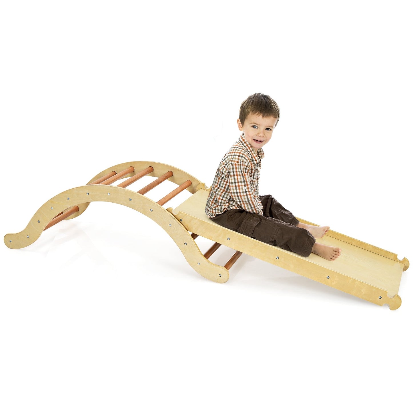 3-in-1 Kids Wooden Arch Triangle Rocker Climber Set