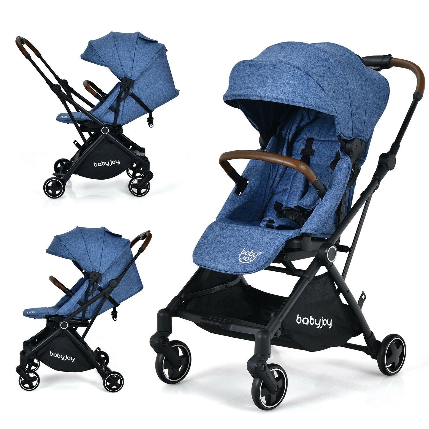 Poussette pour bébé convertible 2-en-1 en aluminium avec auvent réglable - Bleu