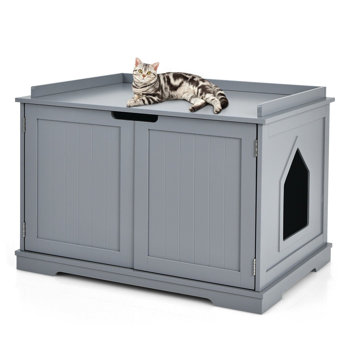 Enclos de bac à litière pour chat Gbruno avec portes doubles - Gris