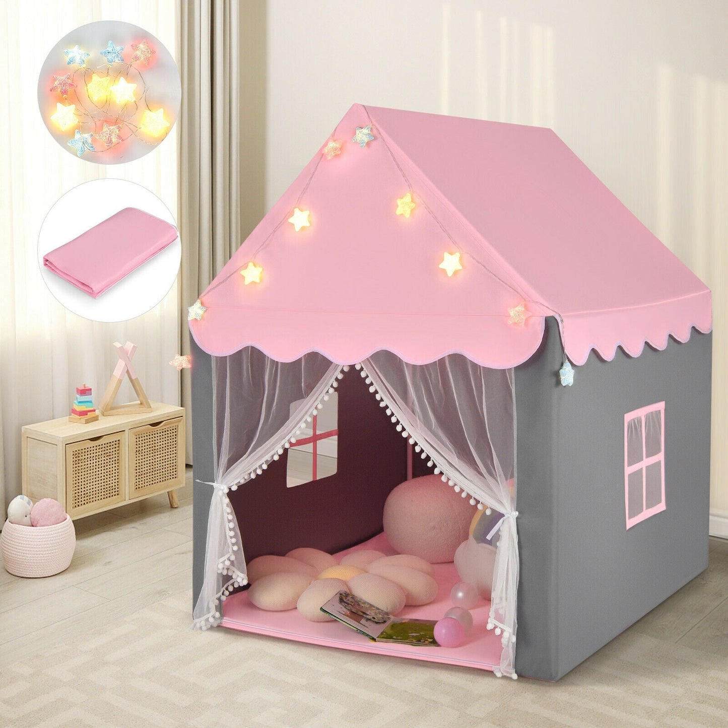 Gbruno Kids Playhouse Tent with Star Light - Pink