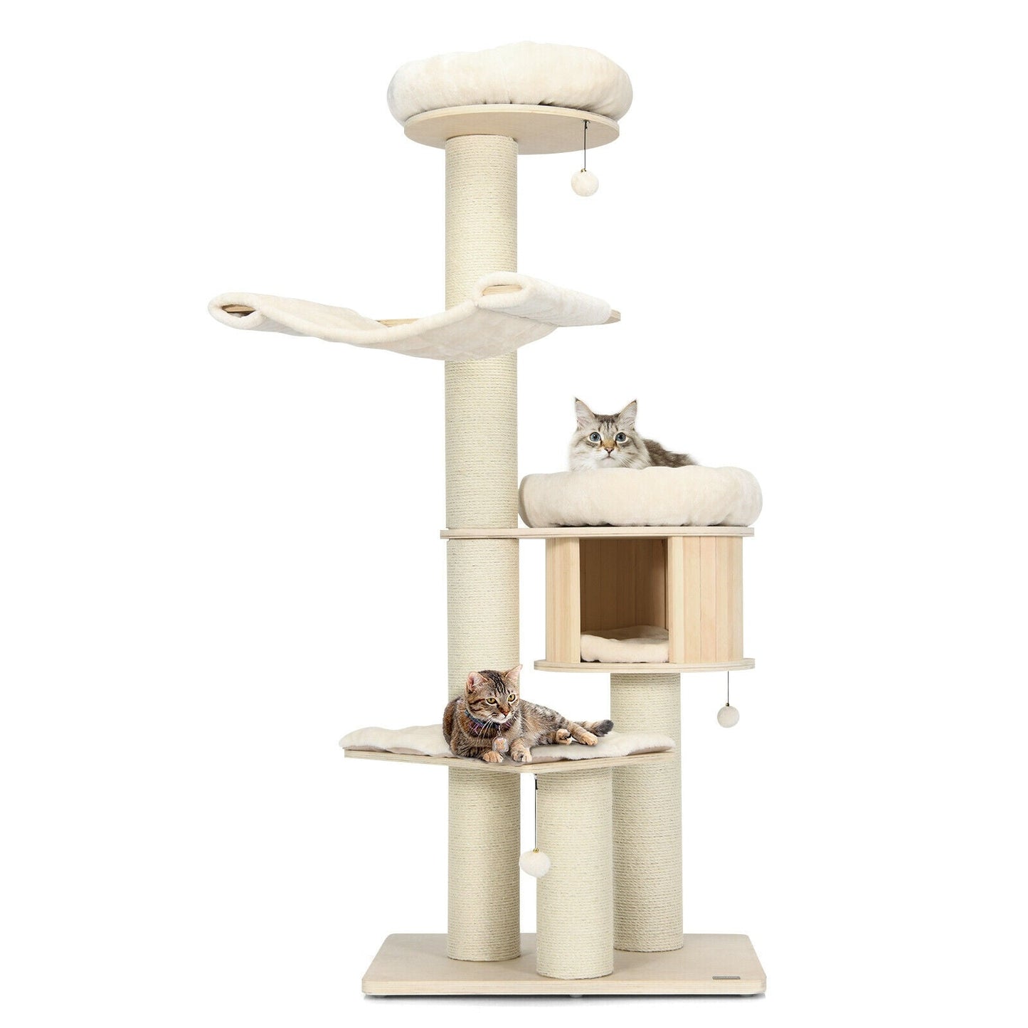 4-Layer 68.5-Inch Wooden Cat Tree Condo with Sisal Posts