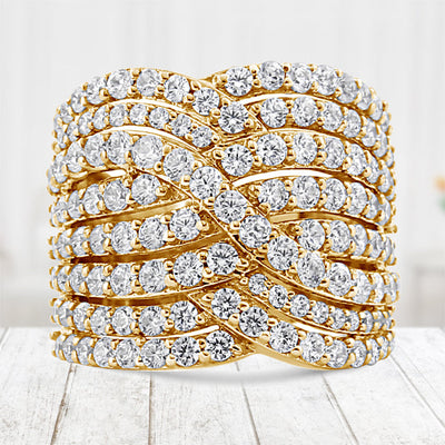 Bague de croisement en diamant 10K or jaune 3.0 Cttw - Taille 7