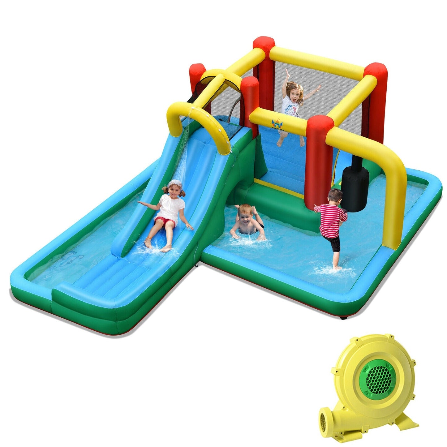 Château gonflable avec toboggan aquatique et tunnel & souffleur