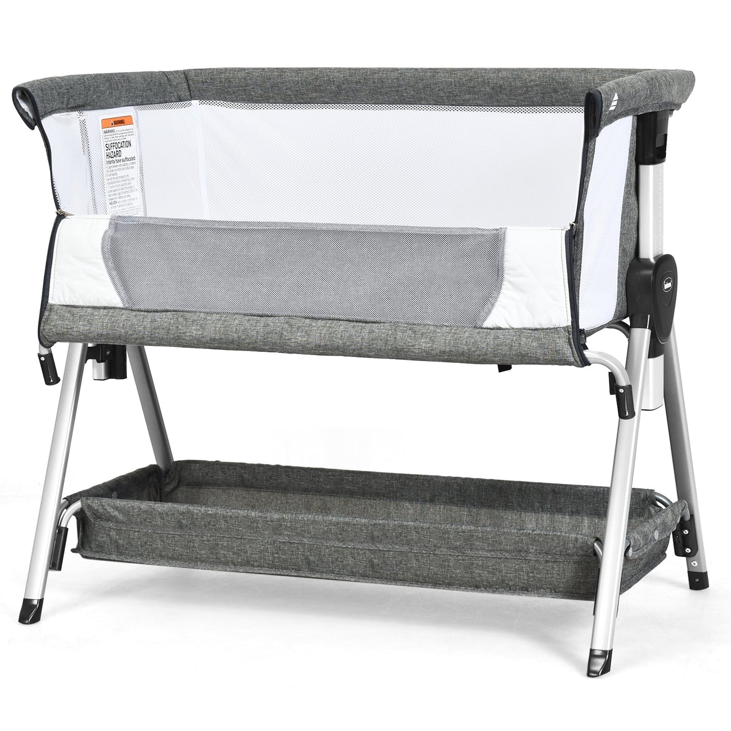 Adjustable Baby Bedside Crib with Large Storage - Dark Gray
