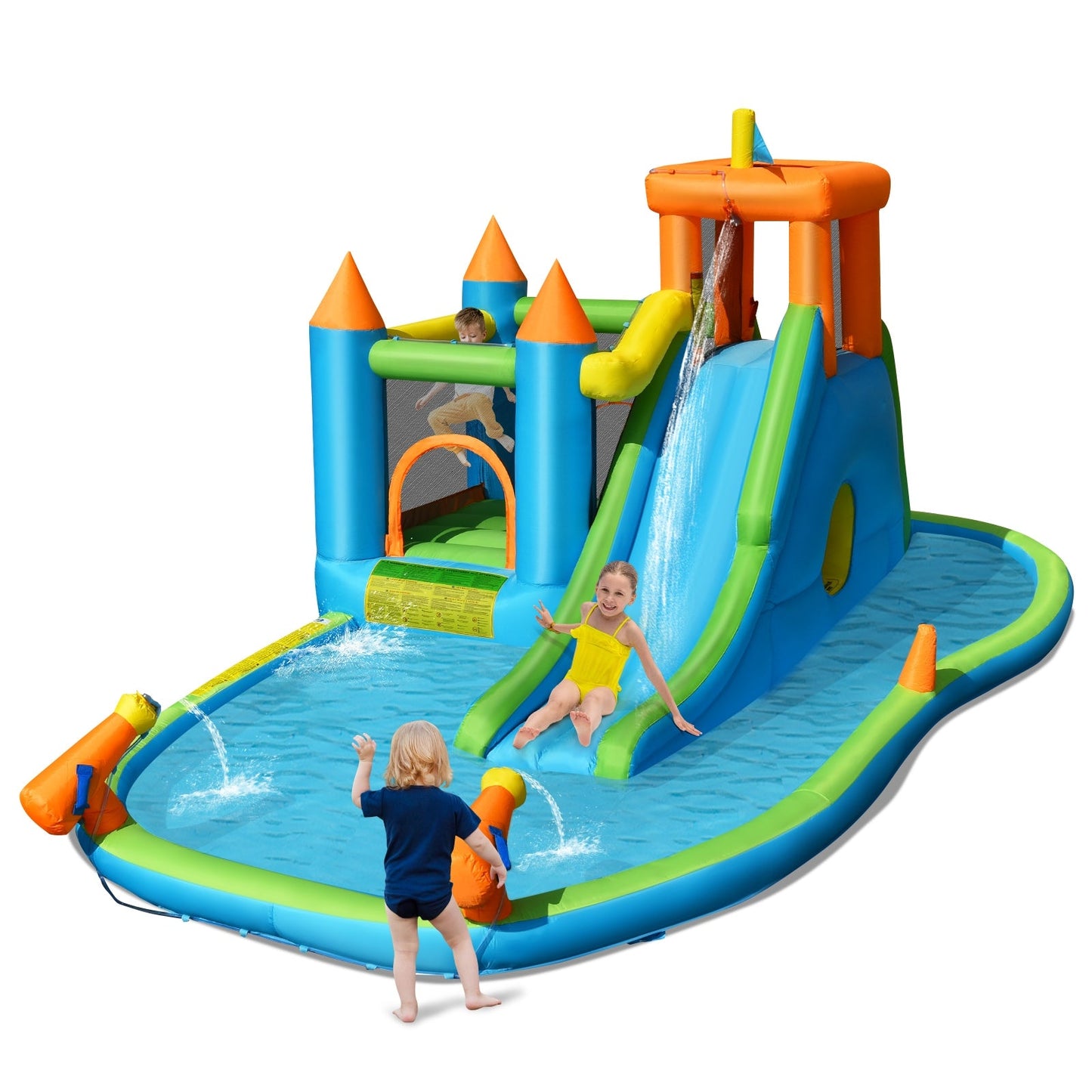 Toboggan Aquatique Gonflable avec Maison de Saut et Piscine à Éclaboussures