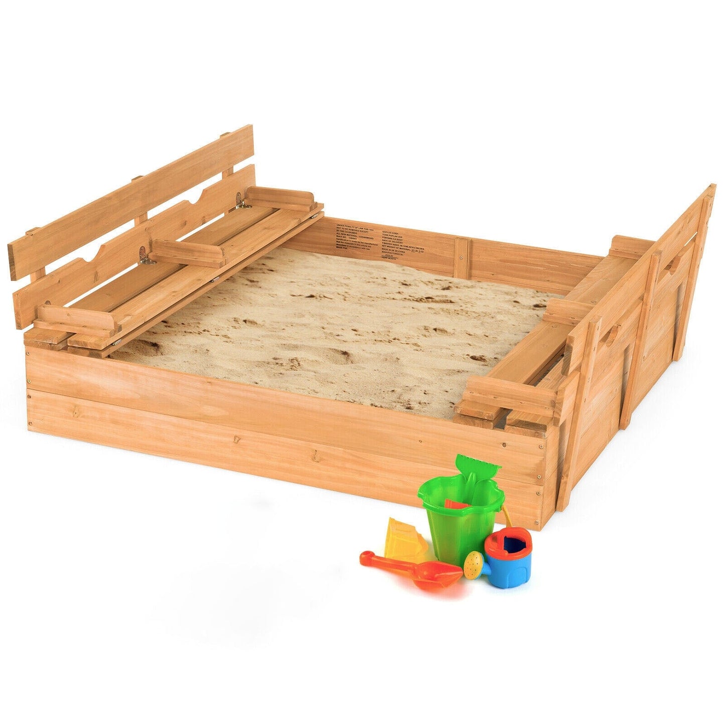 Kids Wooden Sandbox with Foldable Bench Seats
