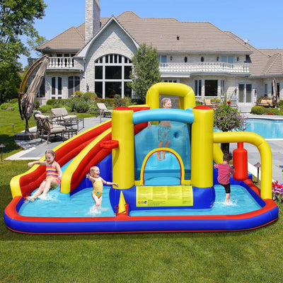 Tobogán Inflable 7 en 1 con Piscina de Salpicaduras y Soplador de Aire