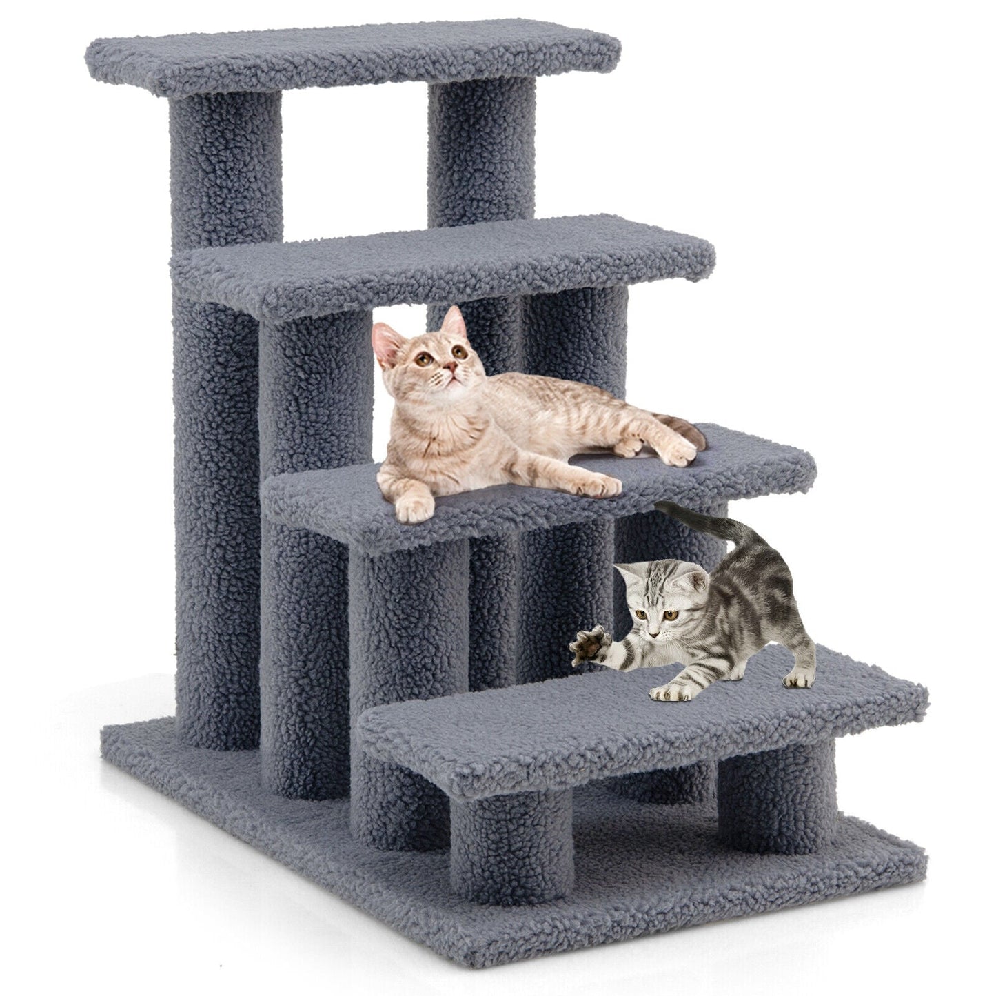Escaliers pour animaux de compagnie en moquette à 4 marches de 24 pouces pour chats - Gris