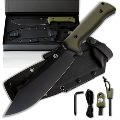 Congo D2 Bushcraft Survival Knife Set - Black Blade & Green Handle - Korvel