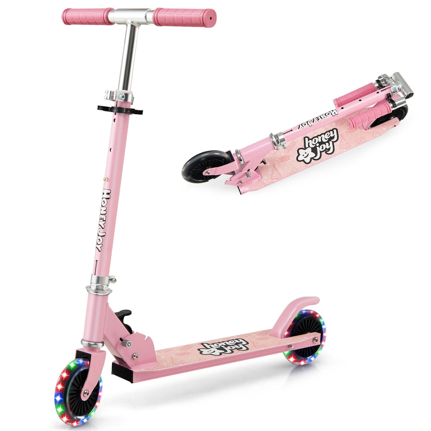 Folding Kick Scooter with Adjustable Heights for Kids - Pink