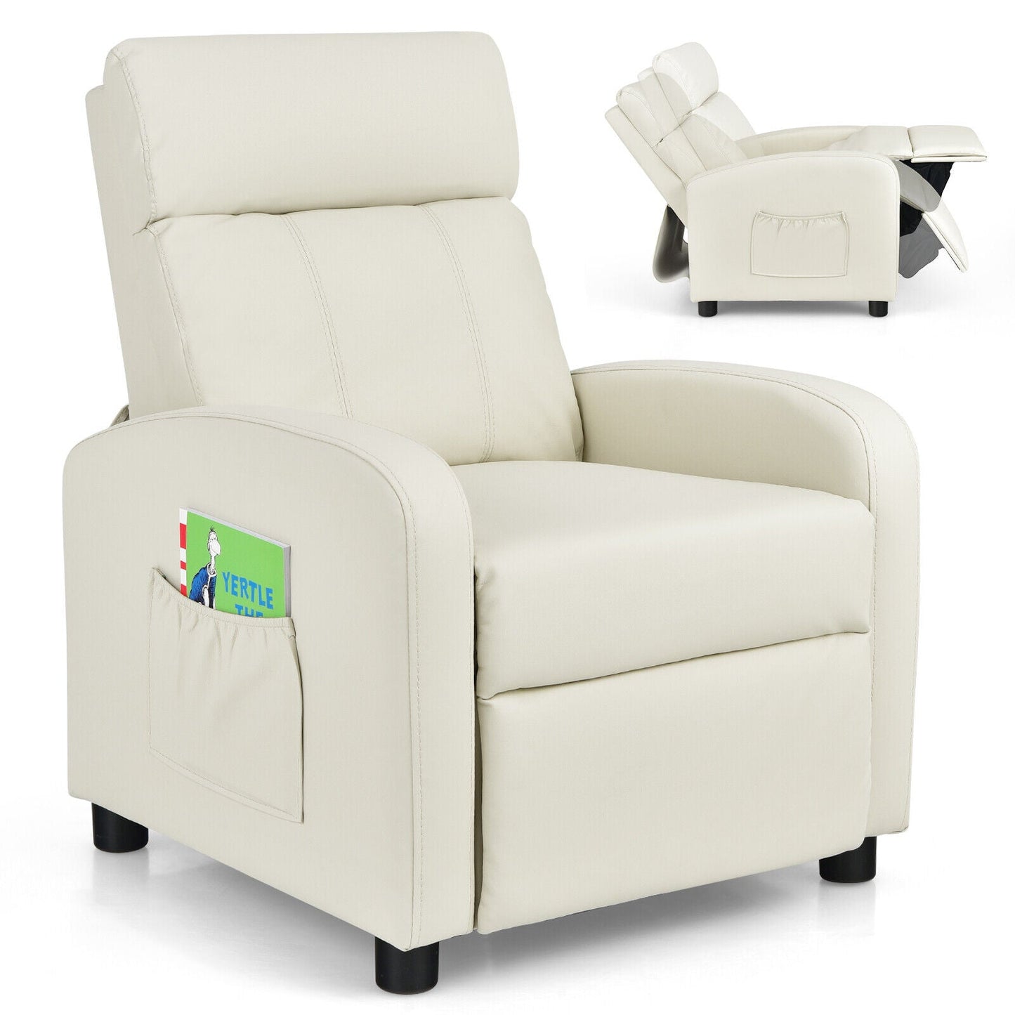Ergonomic PU Leather Kids Recliner Sofa - White