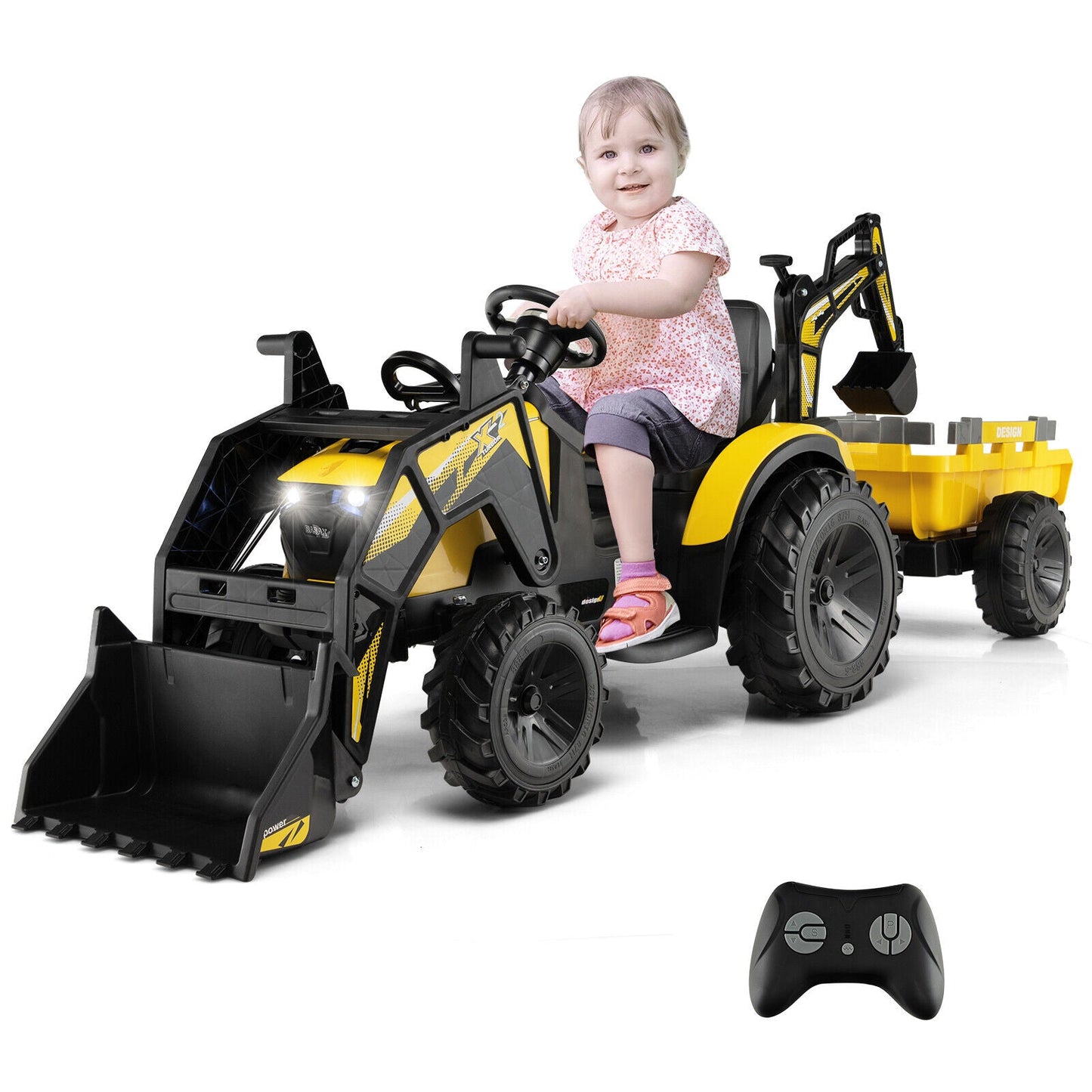Excavatrice à conduire pour enfants 12V 3 en 1 - Jaune