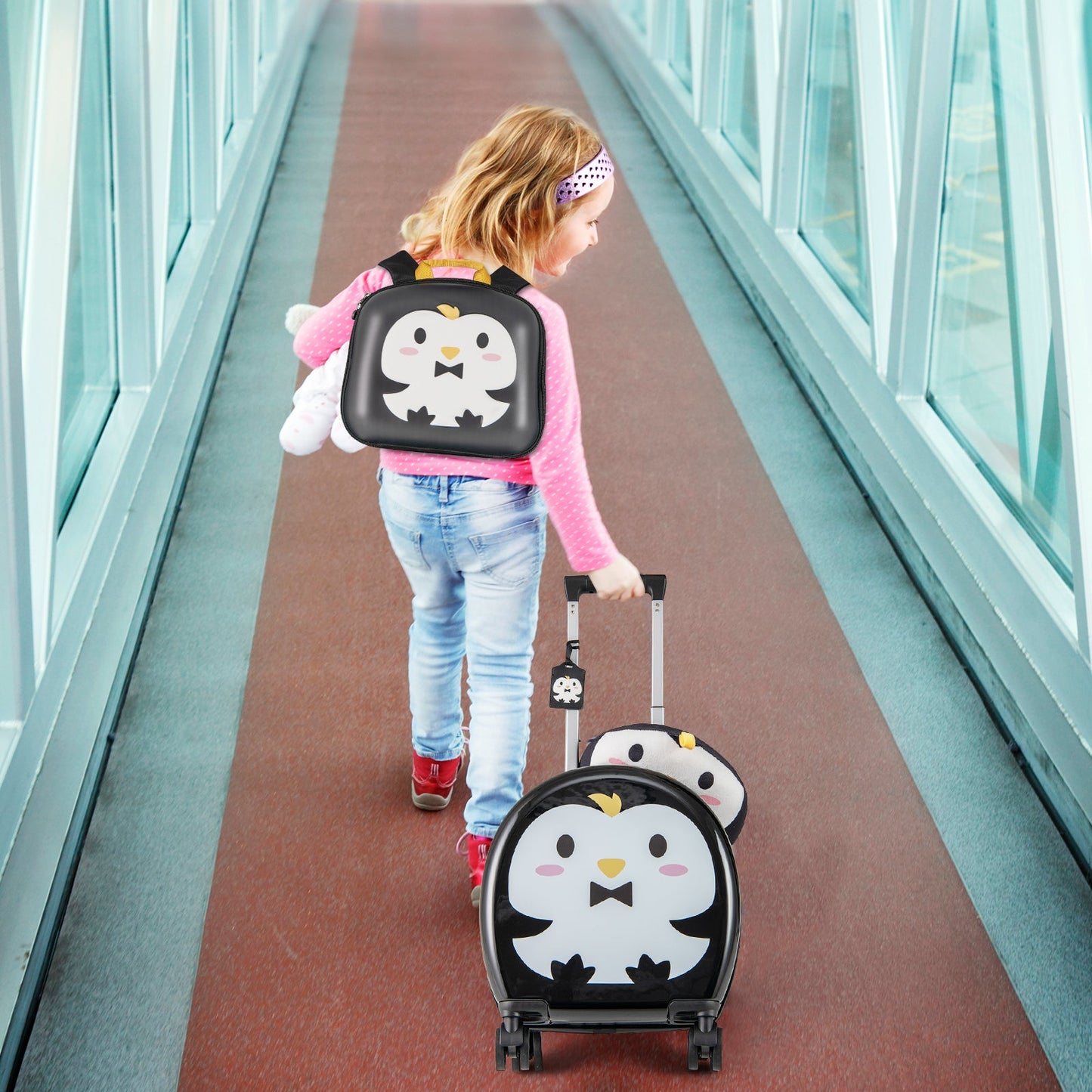 Ensemble de bagages pour enfants : valise à roulettes de 14 pouces et sac à dos de 10 pouces - Noir