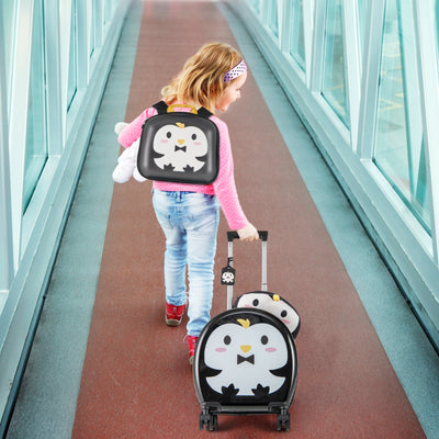 Kids Luggage Set: 14-Inch Spinner & 10-Inch Backpack - Black
