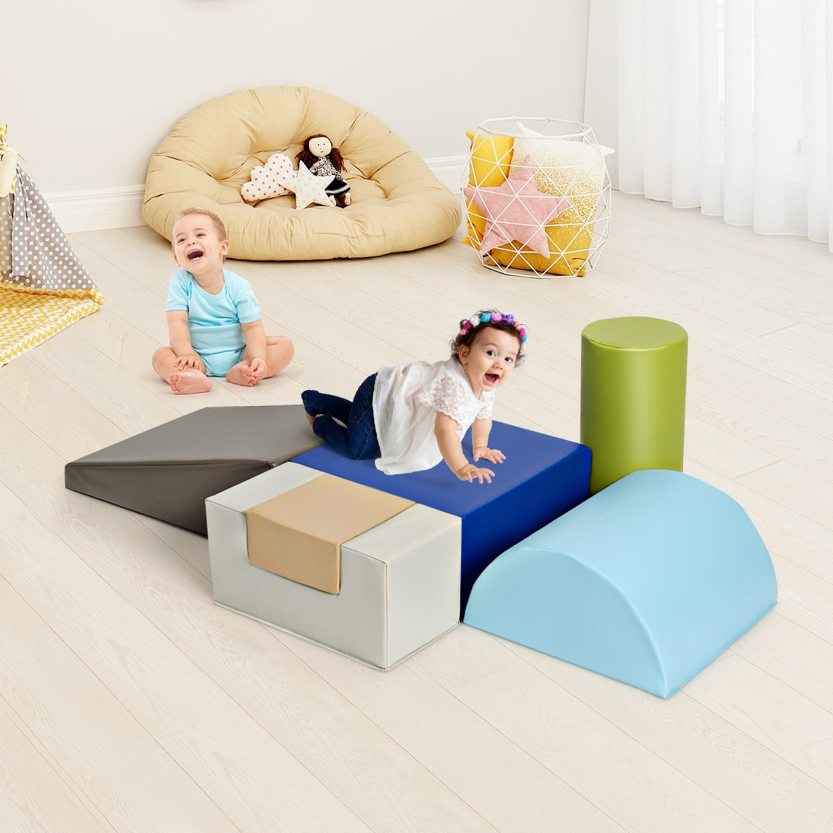 Ensemble de jeu de grimpe et de rampement de 6 pièces pour bébés et tout-petits - Gris