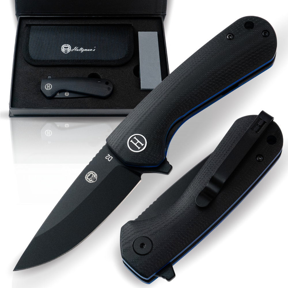 Premium Peasant Folding Pocket Knife Gift Set for Adventurers (Black & Blue) - Korvel