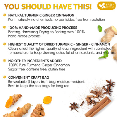 Turmeric Ginger Cinnamon Tea Bags - 100% Natural Herbal Blend