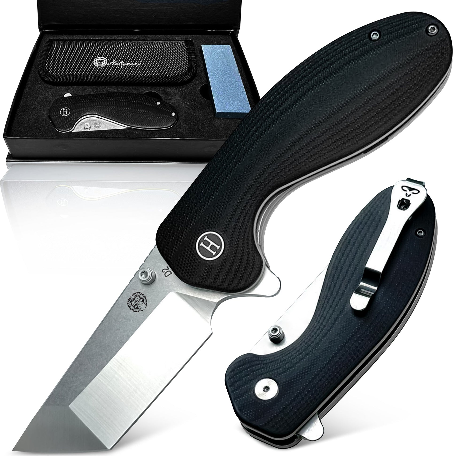 The Pioneer Folding Pocket Knife Giftset for Men and Women (Silver and Black) - Korvel