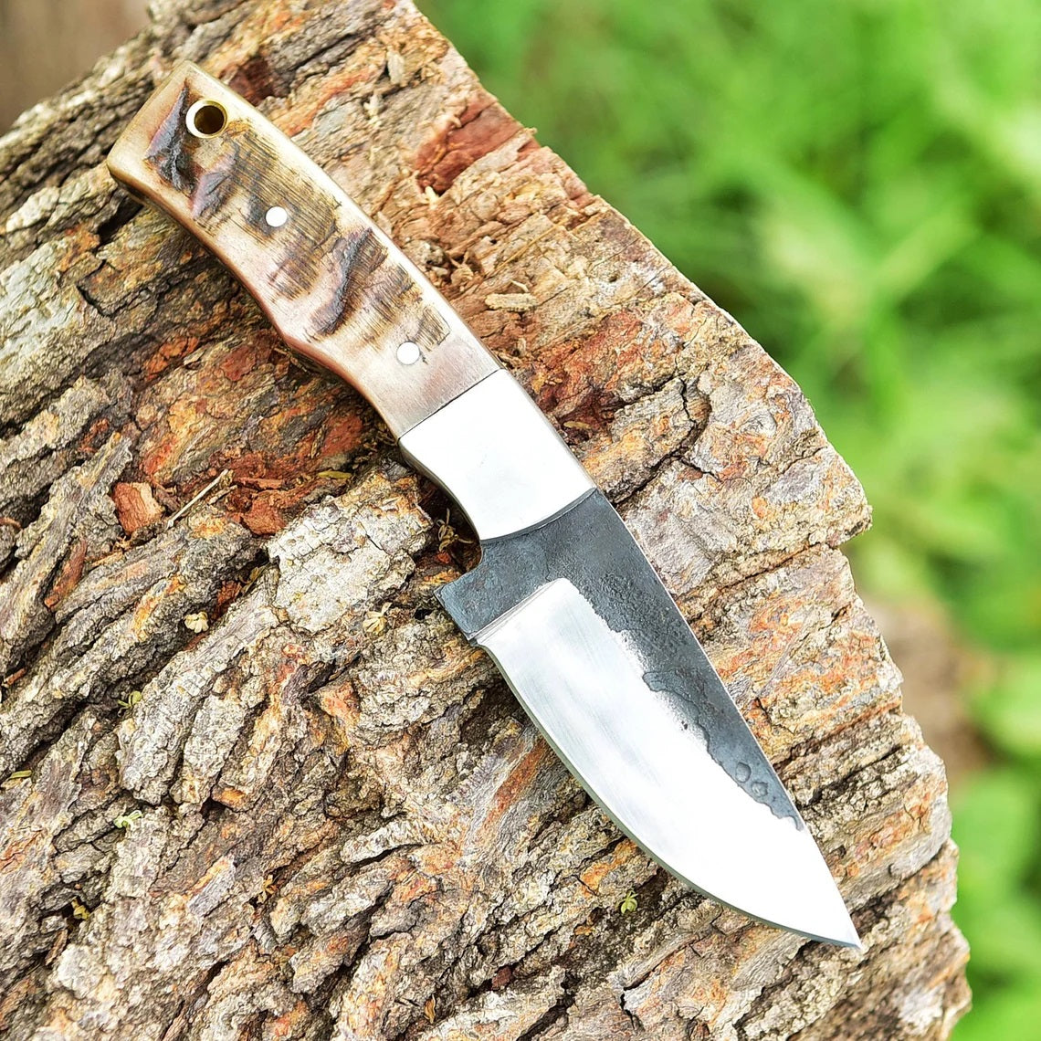 Premium Custom 1095 Forged Steel Skinning Knife | Unique Sheep Horn Handle | 7.5" | Includes Leather Sheath - Korvel