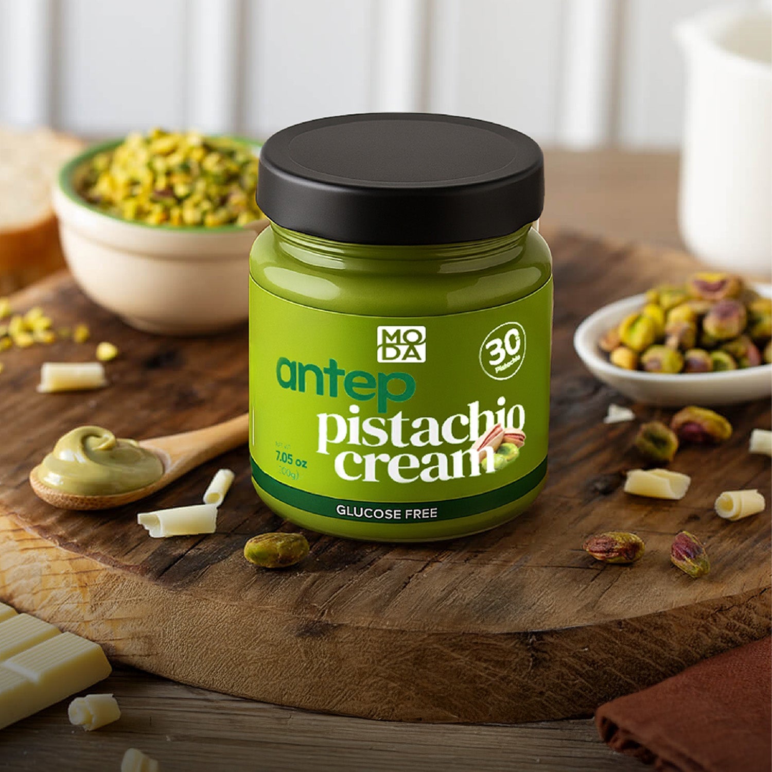 Moda Antep Pistachio Cream – 30% Pistachios, 7.05 oz (200 g) - Korvel