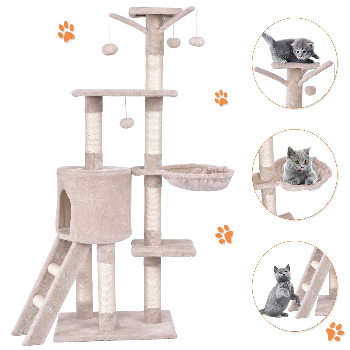 Árbol de Juego para Gatos con Rascador de 56 Pulgadas