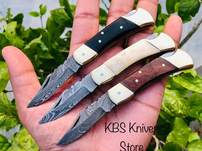 Set of 3 Exquisite Damascus Steel Folding Pocket Knives - Premium Utility Knives with Unique Handles - Korvel