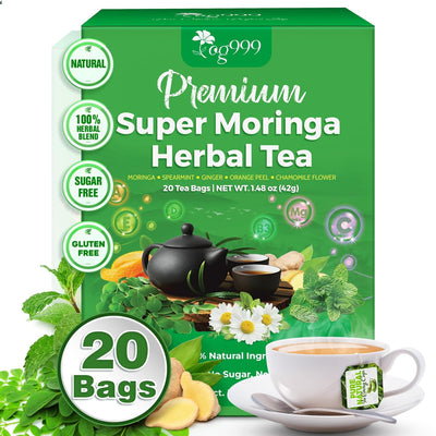 Premium Super Moringa Herbal Tea Bags - 20 Count