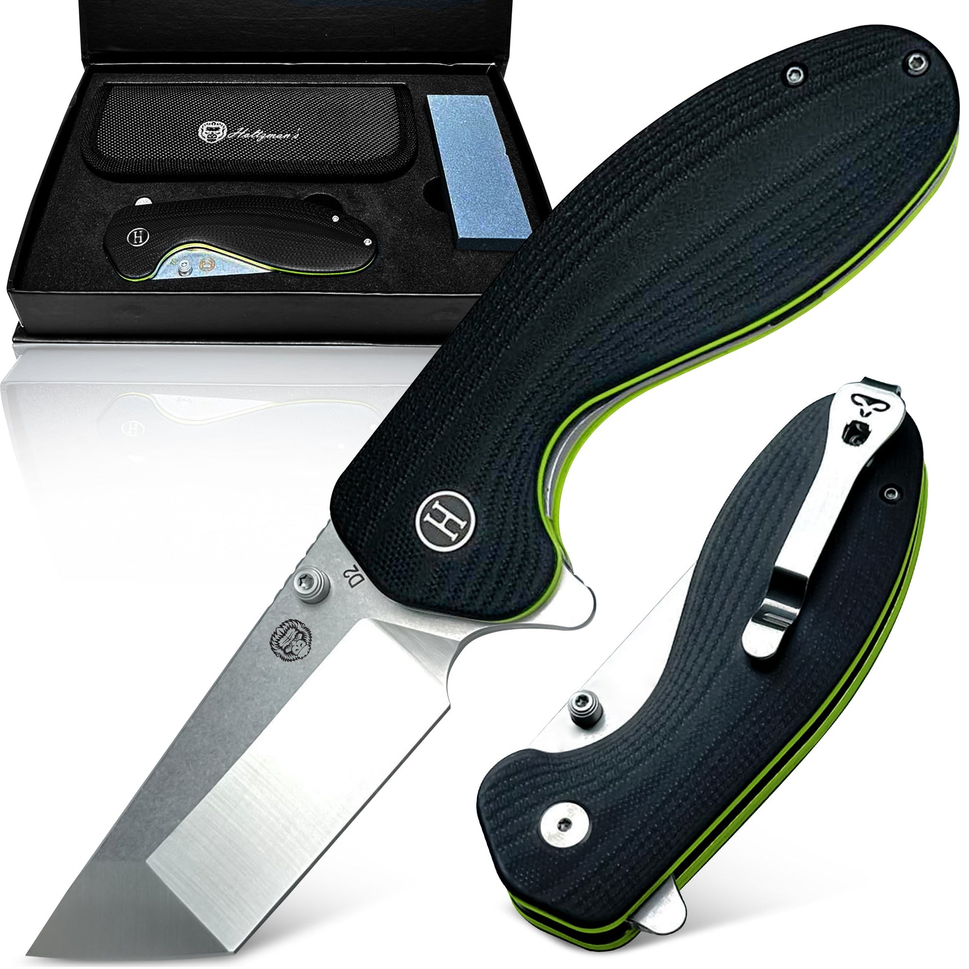 Premium Pioneer Folding Pocket Knife Gift Set - Silver & Green - Korvel