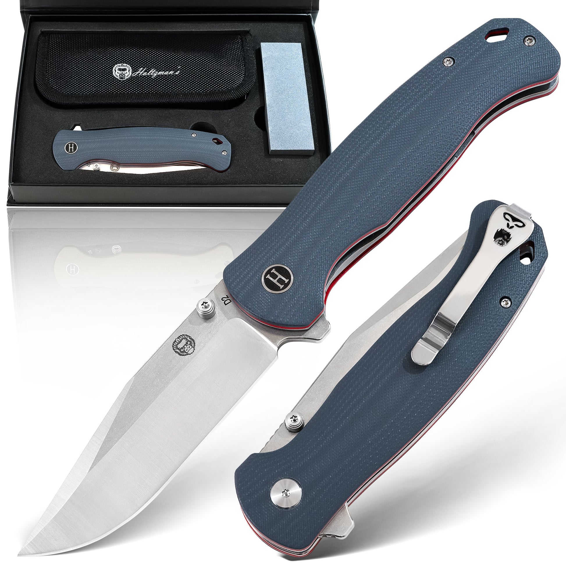 Premium Wrangler Folding Pocket Knife Gift Set for Adventurers (Silver & Red) - Korvel