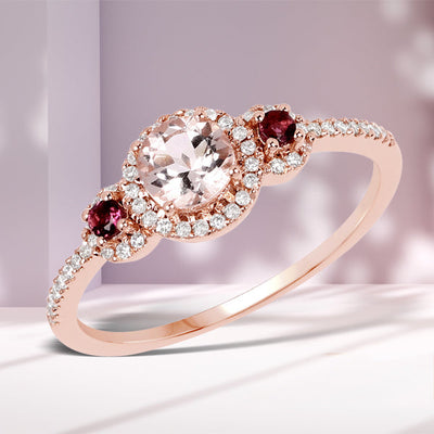 0.63 Carat Morganite, Pink Tourmaline & Diamond 14K Rose Gold Ring