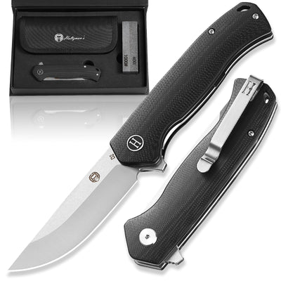 Ultimate Pathfinder Folding Pocket Knife Gift Set for Adventurers (Black & Silver) - Korvel