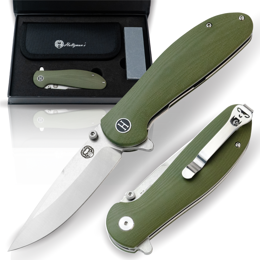 The Straight Back Folding Pocket Knife Giftset for Men and Women (Silver and Green) - Korvel