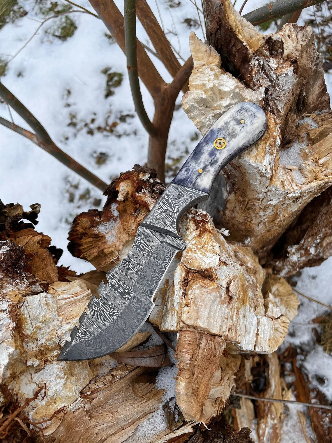 Exquisite Damascus Steel Tom Brown Tracker Knife - 12" with Colorful Bone Handle - Korvel