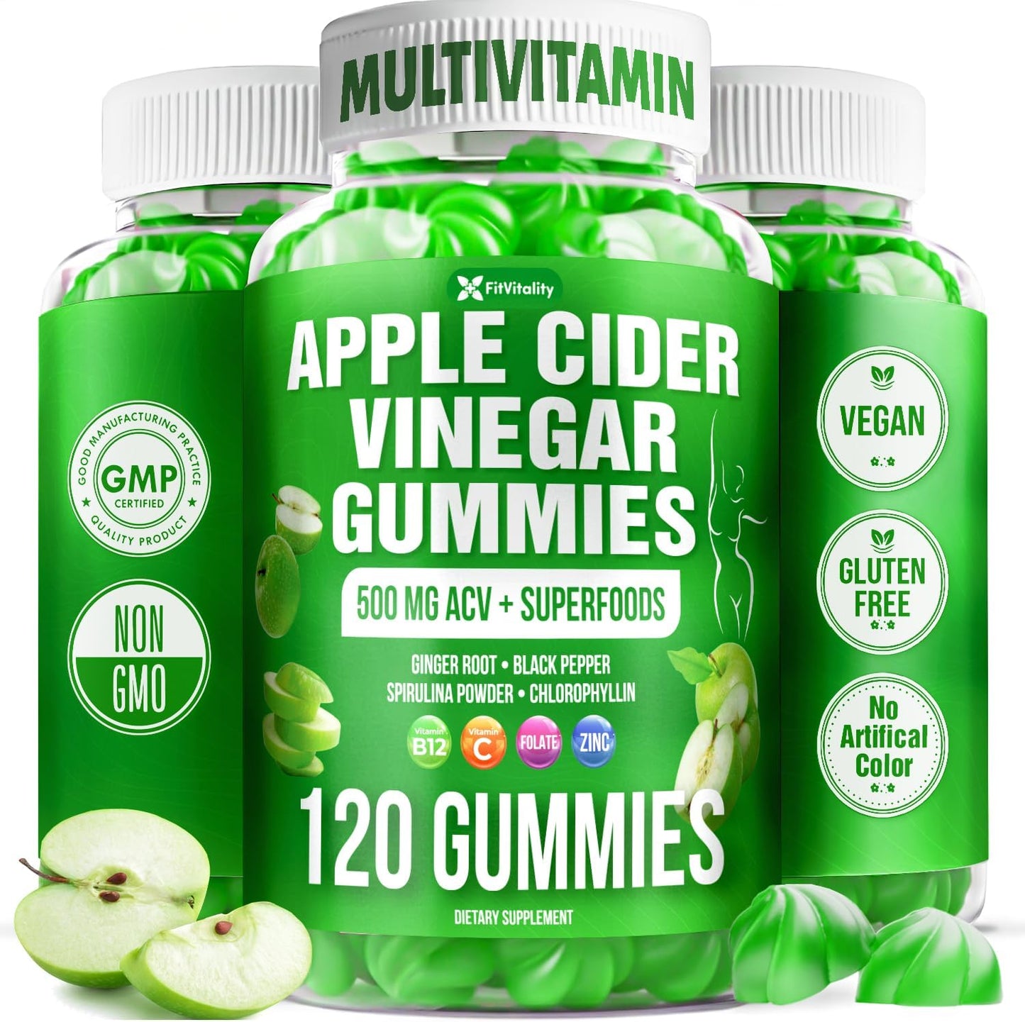 Gomitas de Vinagre de Sidra de Manzana Premium con Vitamina B12 y Jengibre