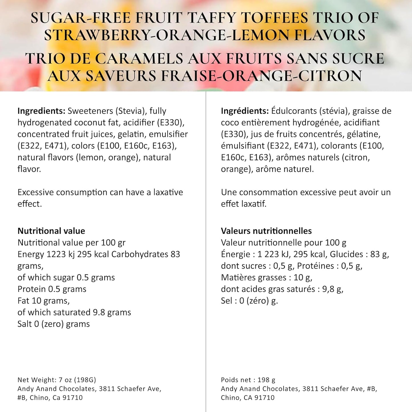 Andy Anand Bonbons Taffy aux Fruits Sans Sucre - Trio de Saveurs