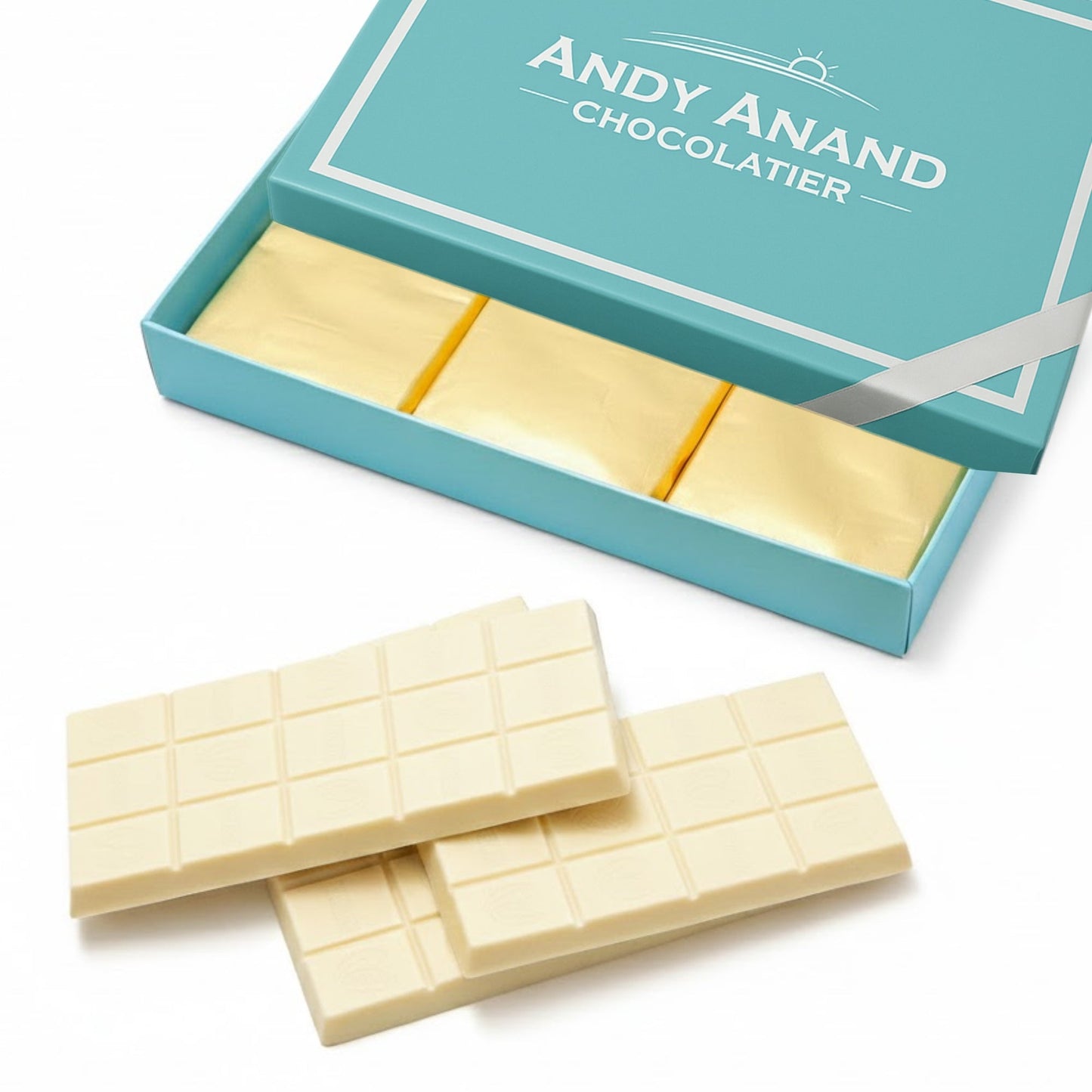 Barras de Chocolate Blanco Belga Sin Azúcar Andy Anand - Caja de Regalo de 3 Barras