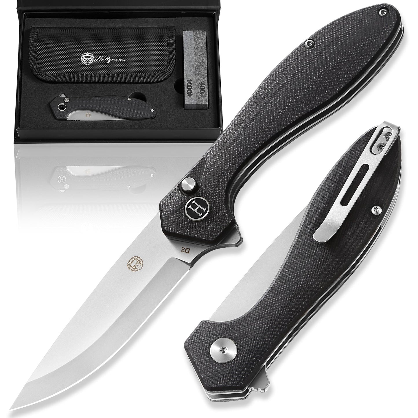 Ultimate Vector Folding Pocket Knife Gift Set for Adventurers (Black & Silver) - Korvel