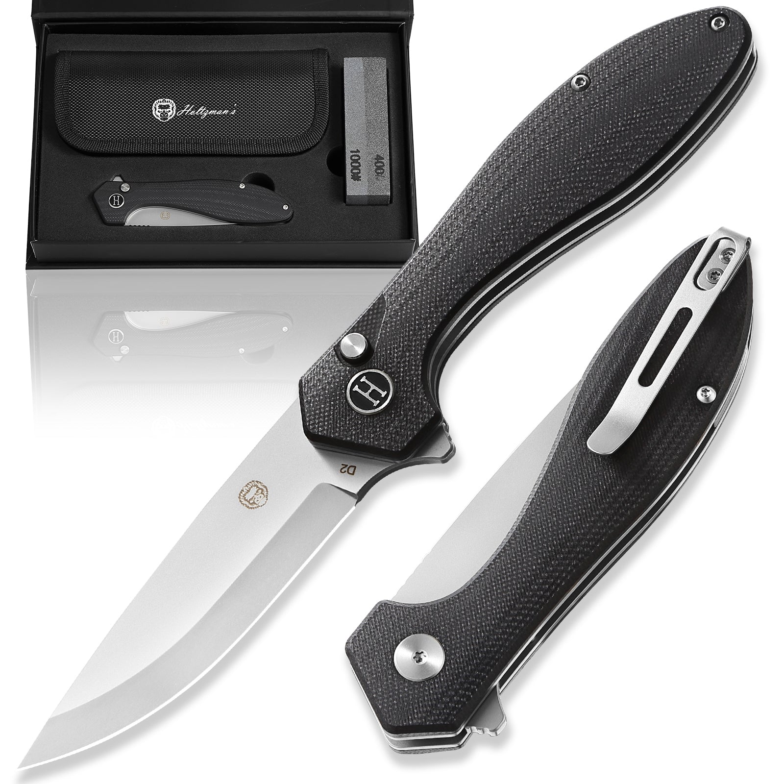 Ultimate Vector Folding Pocket Knife Gift Set for Adventurers (Black & Silver) - Korvel