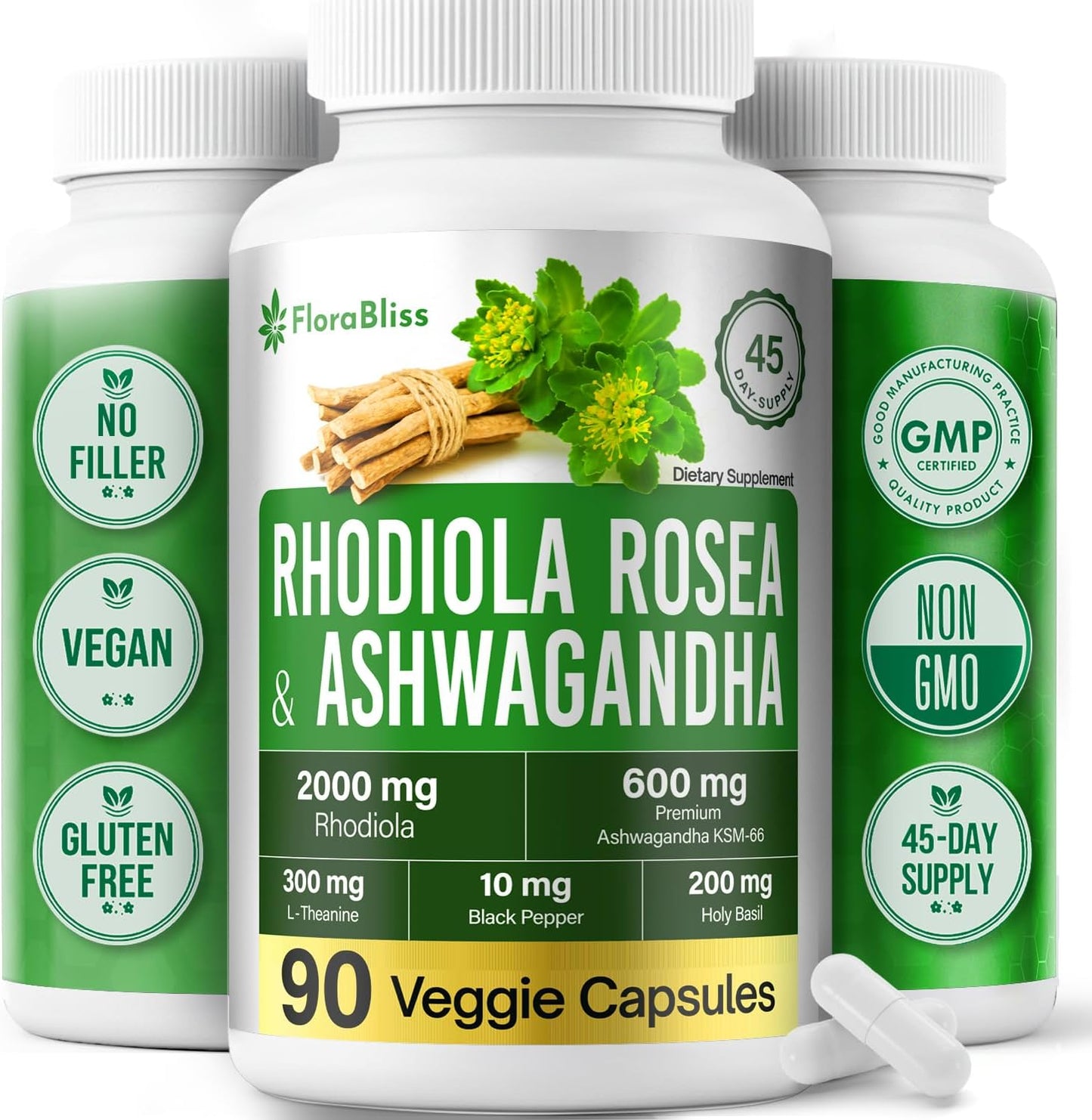 Cápsulas Veganas Premium de Rhodiola Rosea y Ashwagandha - 2000mg